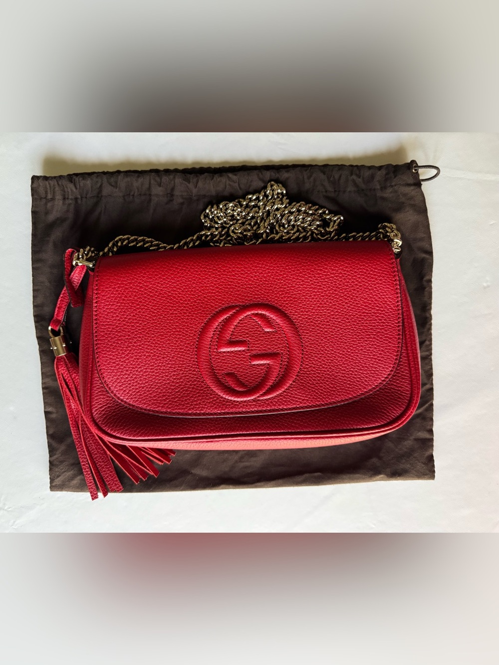 Gucci Soho Red chain flap Crossbody Bag with Tassel and gold hardware